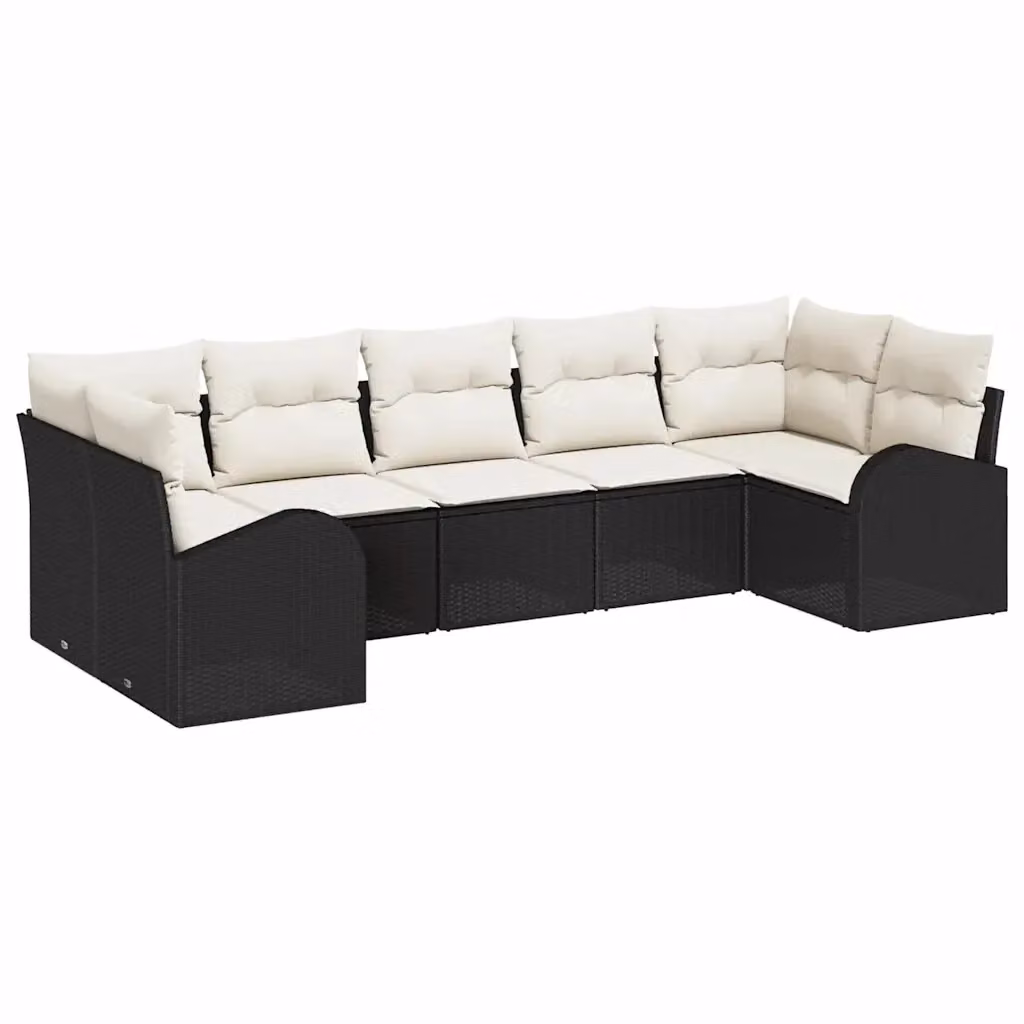 Set Divano da Giardino vidaXL 7 Pezzi Moderno in Polyrattan con Cuscini Nero e Bianco – 2