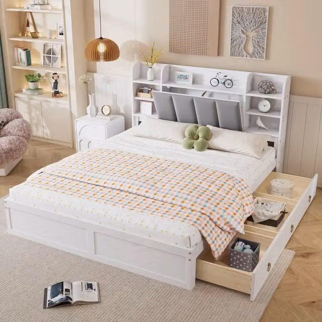 Letto matrimoniale contenitore ¨C Minimal ¨C grigio bianco legno pino velluto 160x200 cm