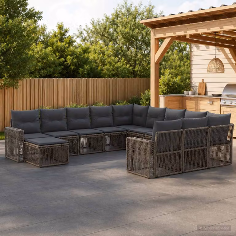vidaXL Set Divano da Giardino 12 pz a forma di U in Polyrattan Grigio e Antracite con Cuscini e Struttura in Acciaio