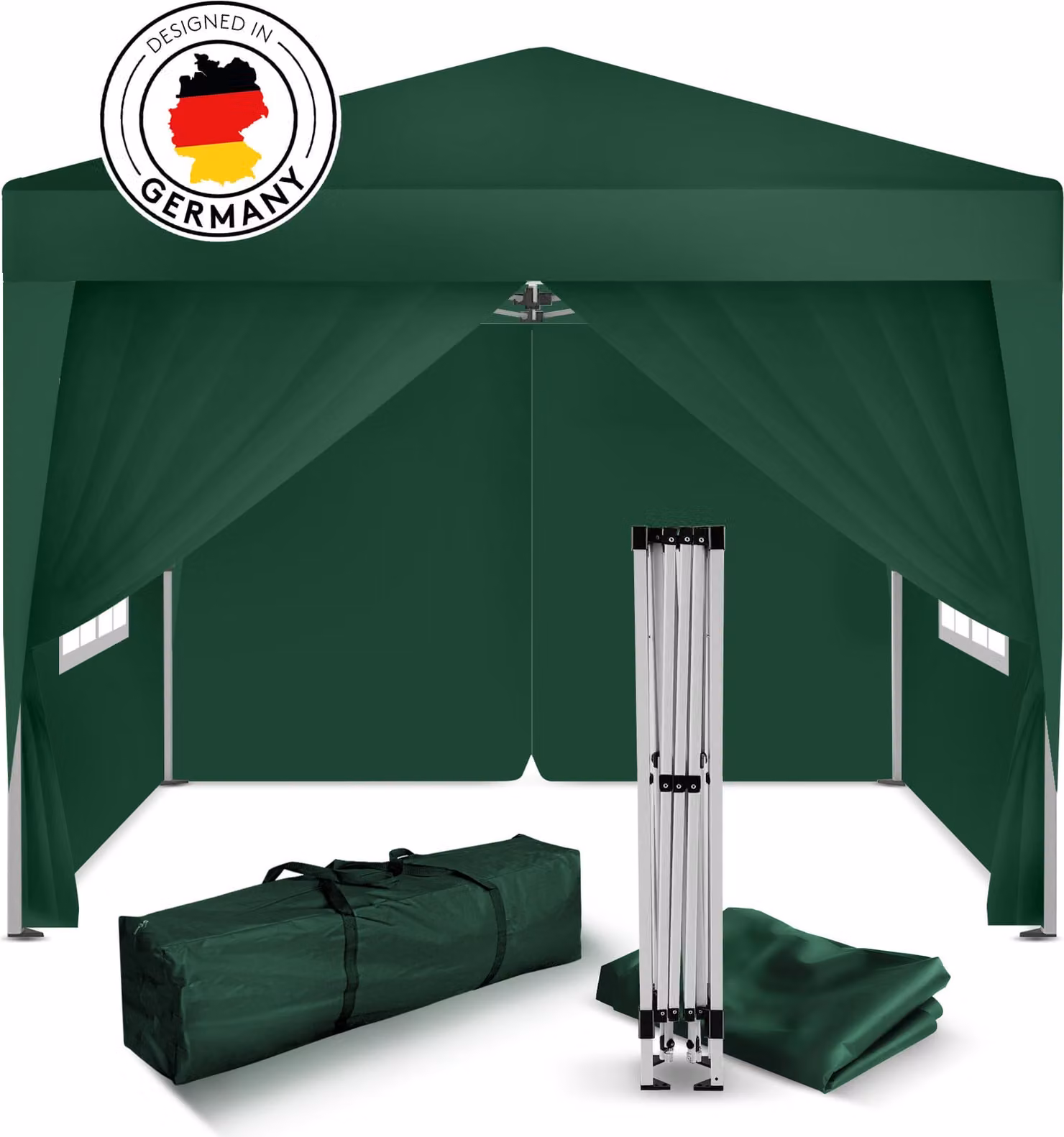 Gazebo pieghevole Kronenburg 2x2 m - Impermeabile, protezione UV 50+, 4 pannelli laterali, verde