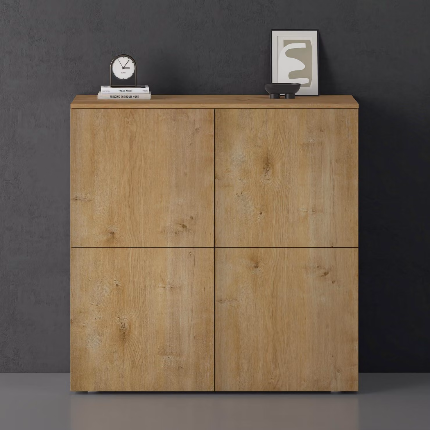 doporro Mobile Organizzatore Credenza Buffet in Legno con 4 Ante Push-to-Open e Soft-Close per Soggiorno, Sala da Pranzo o Ingresso, 100x36,4x100 cm Marrone chiaro Schrank04