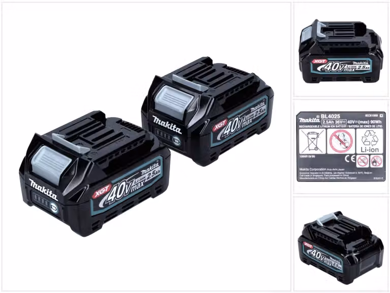 Set di batterie Makita 40 V con 2x BL 4025 2,5 Ah ( 2x 191B36-3 ) XGT Li-Ion classe di protezione IP64 con display LED