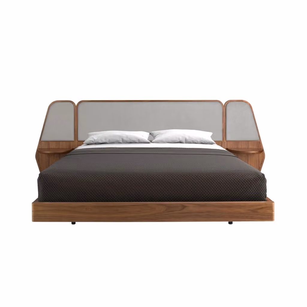 Letto matrimoniale moderno Angel Cerdá in noce e tessuto grigio con vani laterali L/P/H: 180 x 200 cm – 2