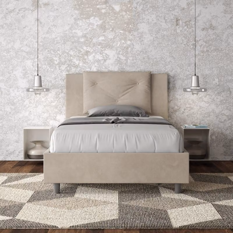 Letto imbottito Ityhome Appia in microfibra con rete, colore sabbia, L: 120 cm, P: 210 cm, H: 110 cm – 2