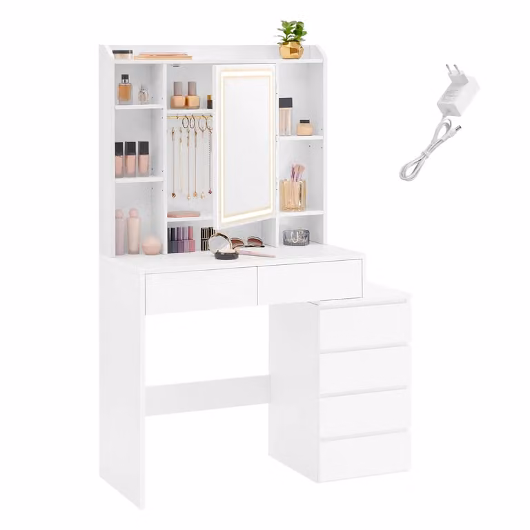 Toeletta con Luci LED a Luminosità Regolabile, Bianco / 40 x 97,5 x 145 cm