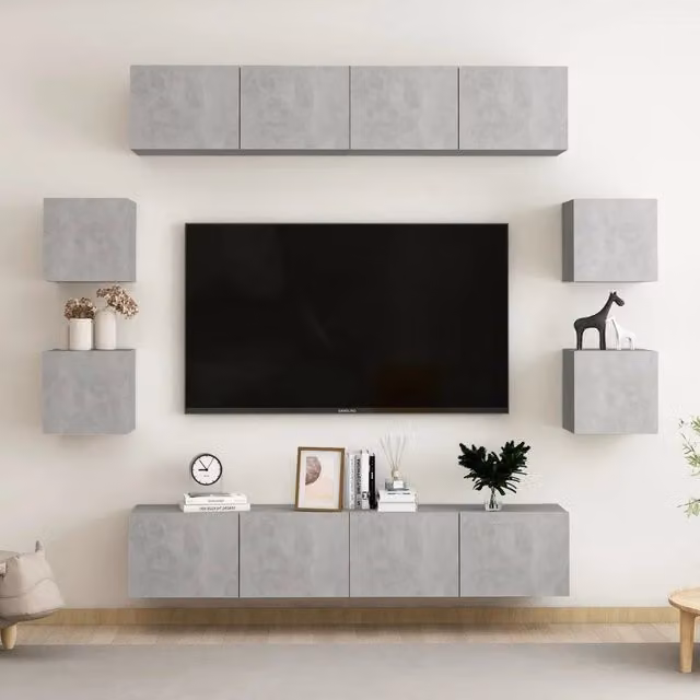 Set di Mobili Porta TV 8 pz-Set di 8 Credenza per TV Grigio Cemento in Legno Multistrato 106402