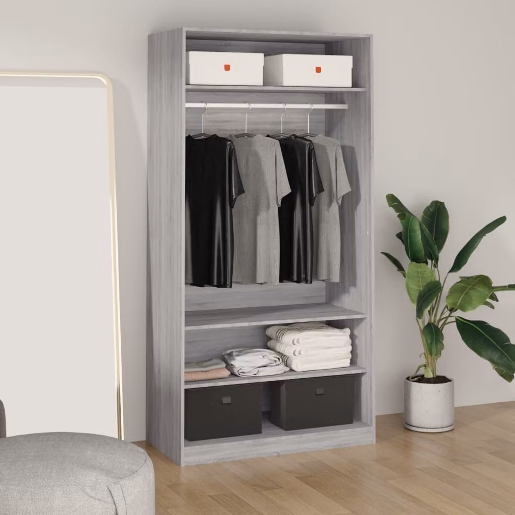 The Living Store Armadio Grigio Sonoma 100x50x200 cm Materiale a base di legno