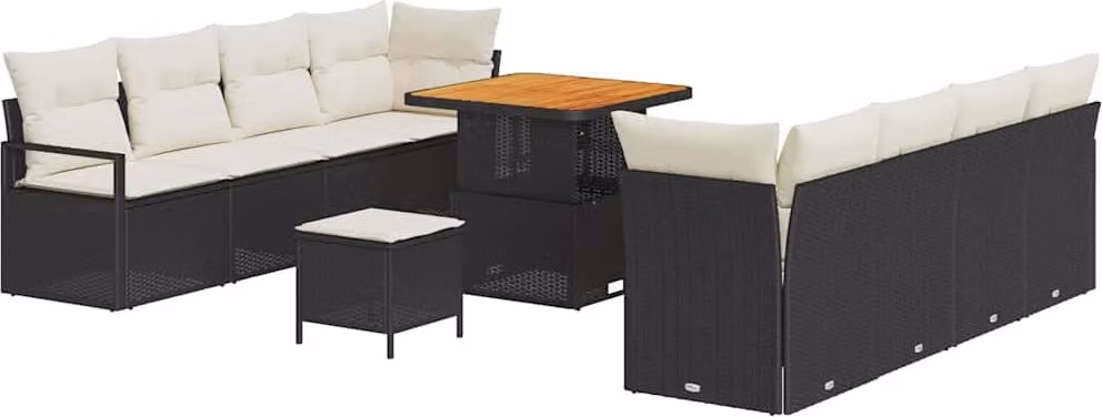 Set Divano da Giardino con cuscino 11 pcs Nero polyrattan