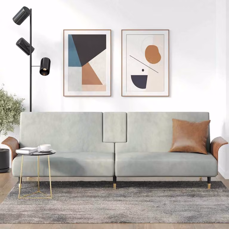 vidaXL Divano Letto Moderno in Velluto Grigio con Portabicchieri