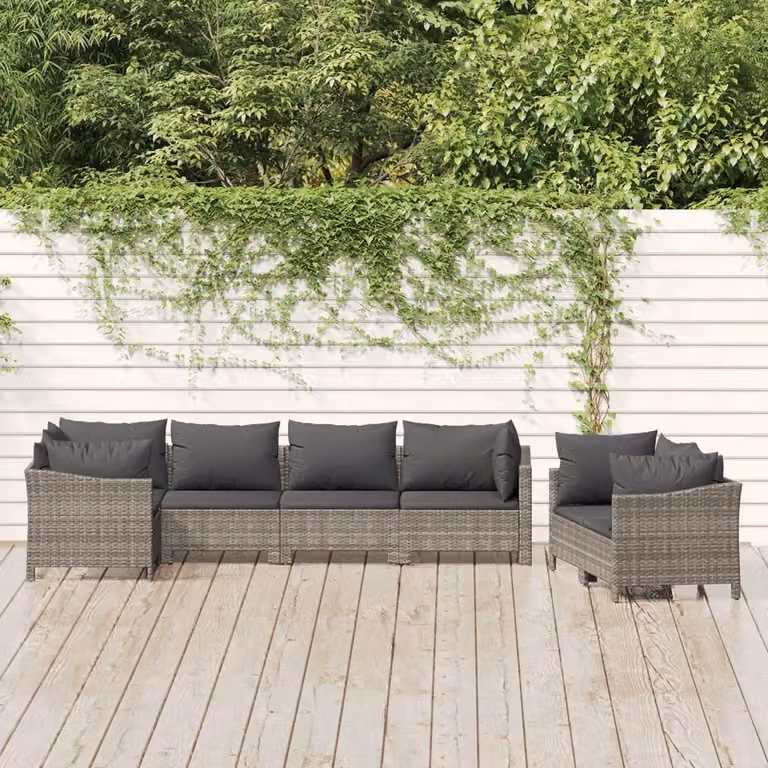 The Living Store Set da salotto da giardino 7 pezzi con cuscini in poly rattan grigio