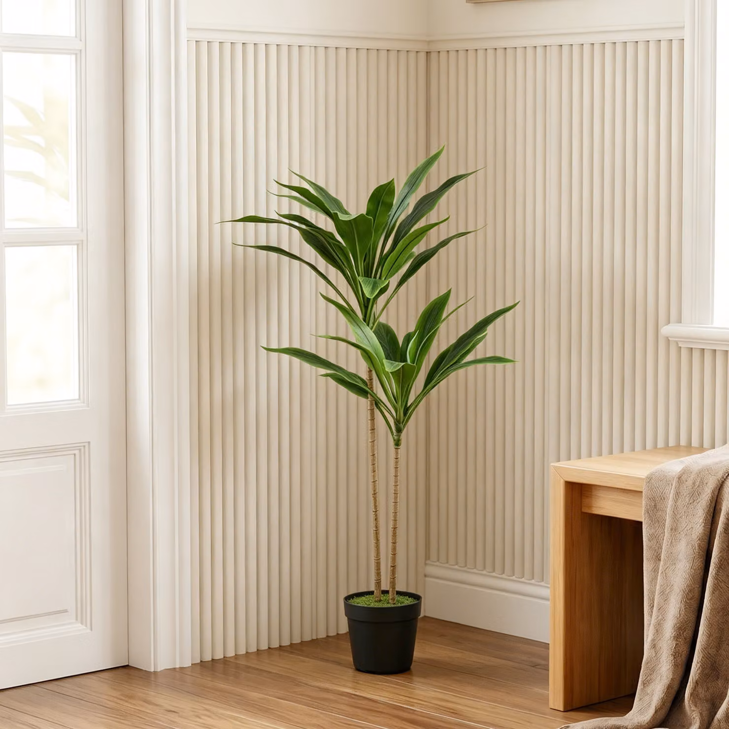 Pianta Finta Cordilinea HOMCOM con 29 Foglie in PEVA e Vaso Nero con Effetto Muschio, Verde – 2