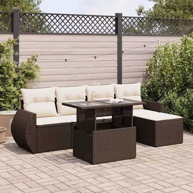 Set Divano da Giardino 6 pz con Cuscini Marrone in Polyrattan 3326624