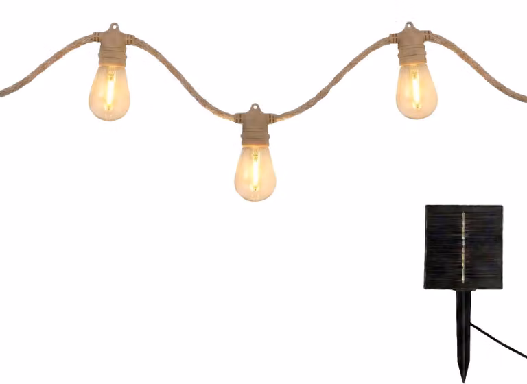 Catena luminosa solare, con 10 LED bianco caldo, lunghezza 7,45 metri, grado di protezione IP44