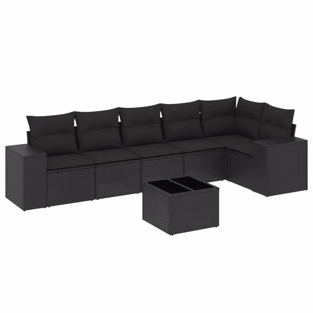 vidaXL Set Divano da Giardino a L con Polyrattan e Cuscini, 7 Pezzi, Nero – 2