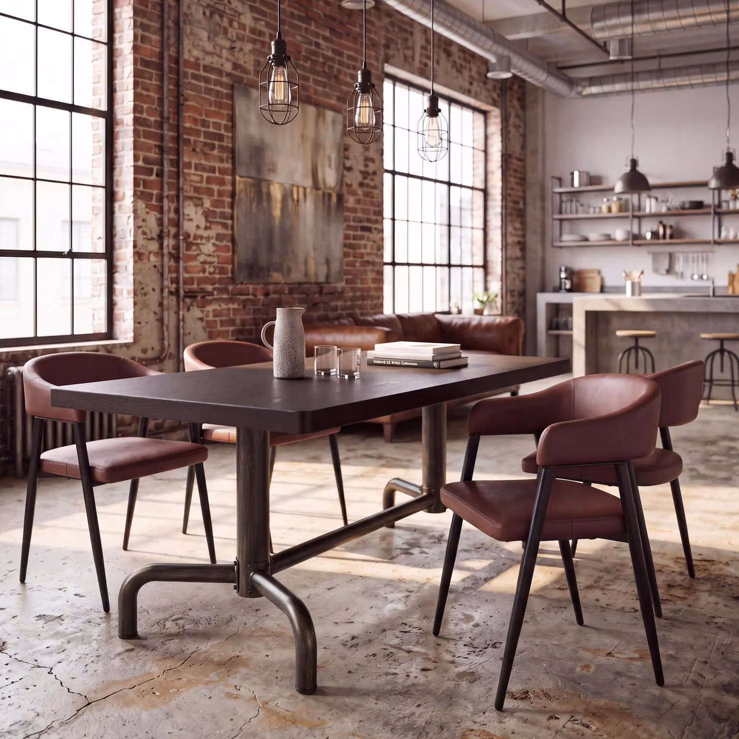 Tavolo da pranzo MCW-P31, tavolo da pranzo in legno industriale 140x80cm ~ scuro, struttura in bronzo