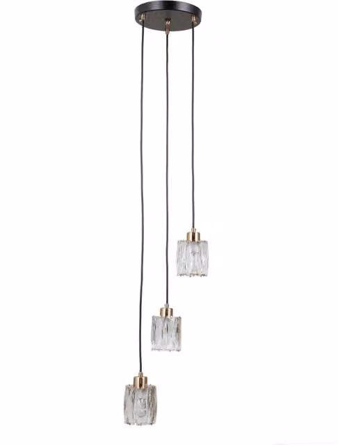 Lampadario a sospensione rotondo TORNO Italux in metallo e cristallo nero e oro con 3xE14 dimmabile – 1