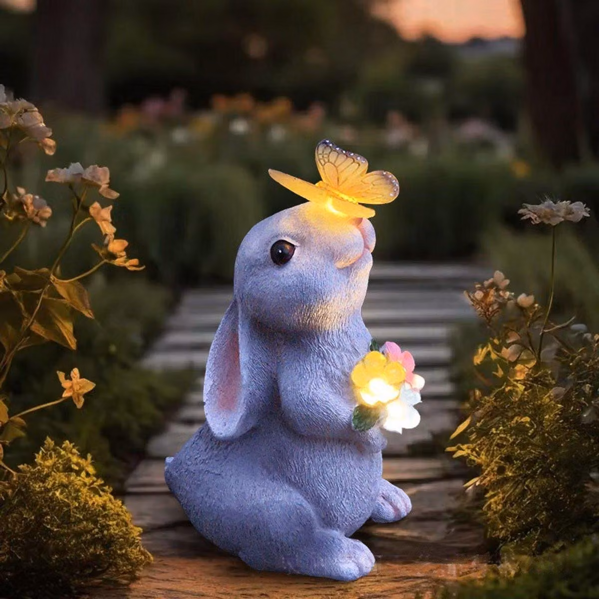 Statua da giardino a energia solare a forma di coniglio con LED – Lampada da giardino per esterni, decorazione IP65