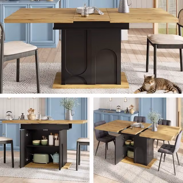 Tavolo da pranzo telescopico allungabile 110-140x80 cm, pieghevole per 4-6 persone, salvaspazio con armadio contenitore, per cucina e soggiorno