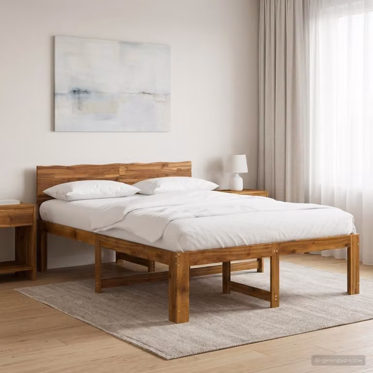 Letto matrimoniale con testiera vidaXL ROSTOCK in legno di acacia naturale marrone L: 139 cm, P: 140 cm, H: 195,5 cm