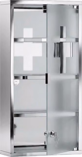 Armadietto Medicinale Aosom in Acciaio Inox con Ante in Vetro e Illuminazione LED, Grigio/Argento, L/P/H: 30 x 12 x 60 cm