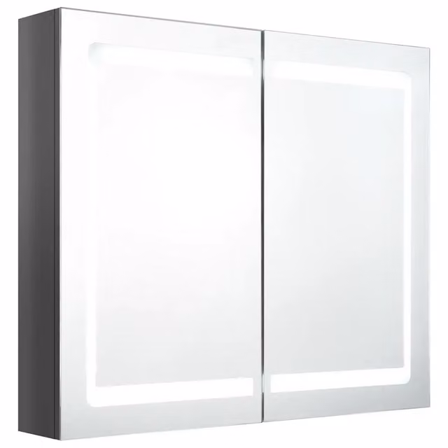 Armadietto Bagno | Armadio da bagno con Specchio e LED Grigio Lucido 80x12x68 cm