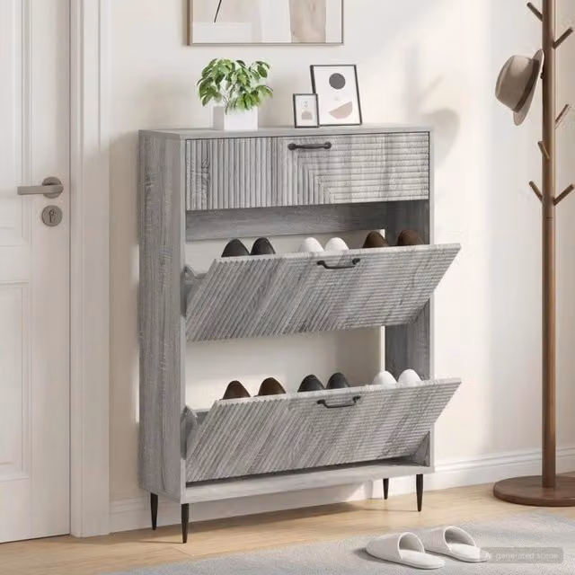 Mobile porta scarpe moderno vidaXL in MDF e metallo, nero o grigio, da appendere al muro, L: 78 cm, P: 24 cm, H: 103 cm