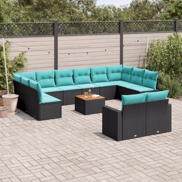 Maison Exclusive - Set da giardino 13 pezzi con cuscini in polyrattan nero