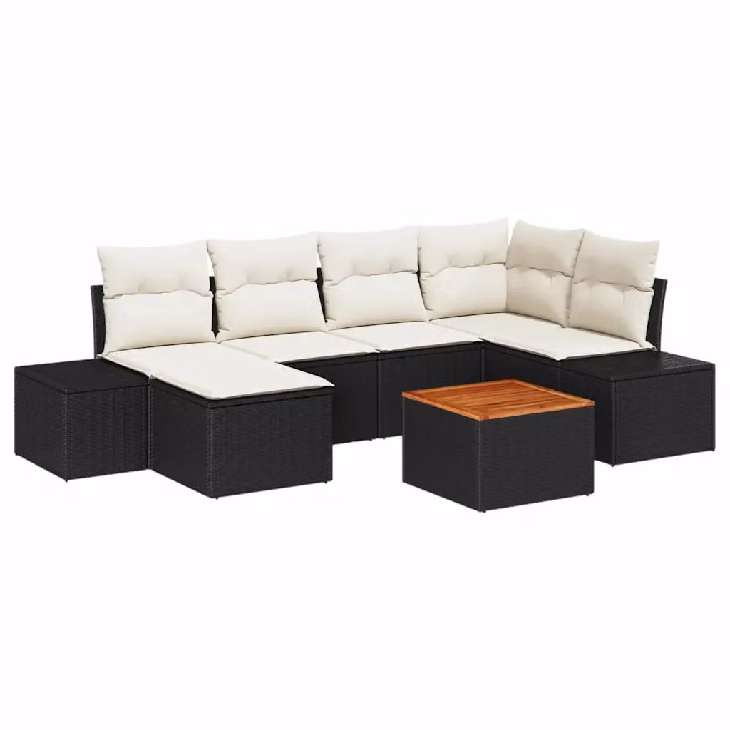 Set Divano da Giardino Moderno vidaXL a Forma di L con 7 Pezzi, Nero, con Cuscini e Tavolino da Esterno – 2