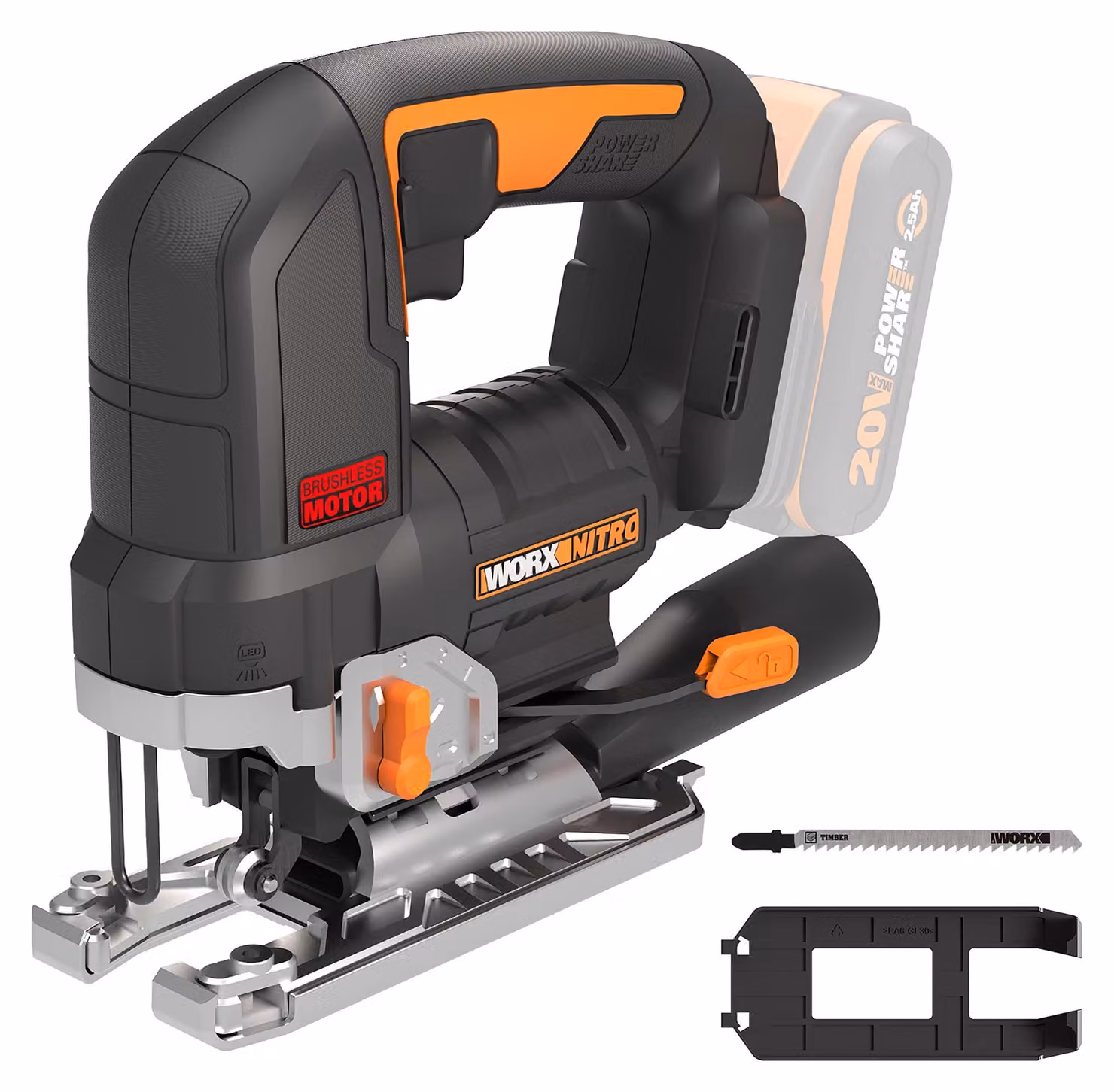 Seghetto alternativo a batteria WORX Nitro 20V WX542.9, motore brushless, senza batteria e caricabatterie