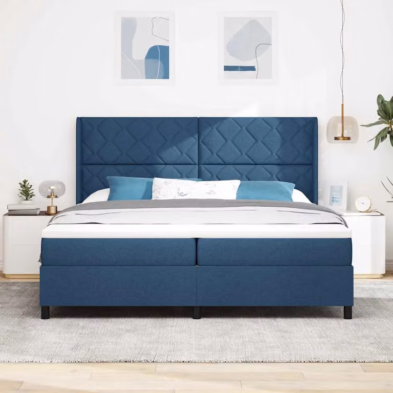 Letto ibrido con materasso e testiera vidaXL in tessuto blu, L 200 x P 200 x H 280 cm