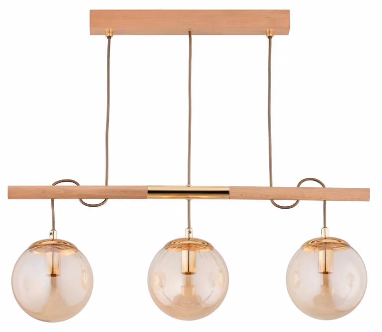 Lampada a sospensione AXA in legno chiaro, oro e ambra, 3xE14x10W, legno, dimensioni: 70x66x15 cm, IP20, Alfa