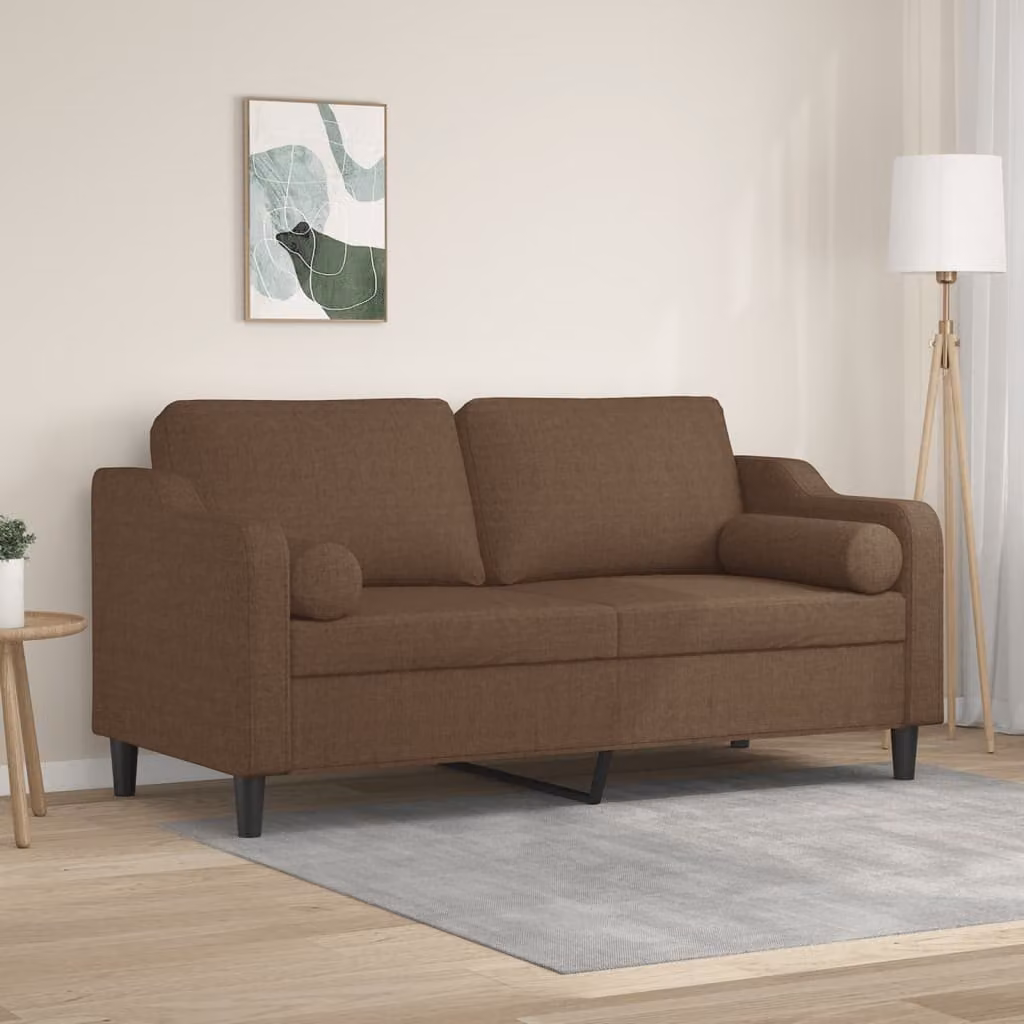 vidaXL Divano a 2 Posti Moderno in Tessuto Marrone con Cuscini e Rivestimenti Rimovibili – 1