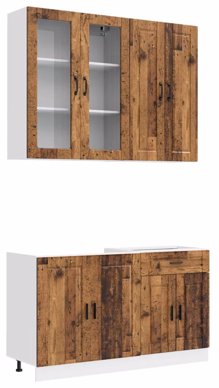 Set da cucina PORTO, composto da 4 pezzi, realizzato in legno massello riciclato e materiale composito