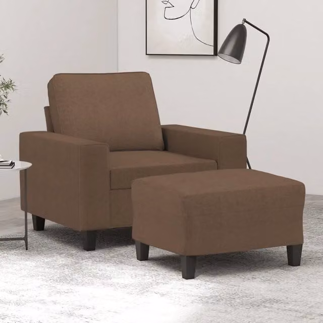 Poltrona relax con poggiapiedi vidaXL in tessuto marrone con struttura in legno e metallo