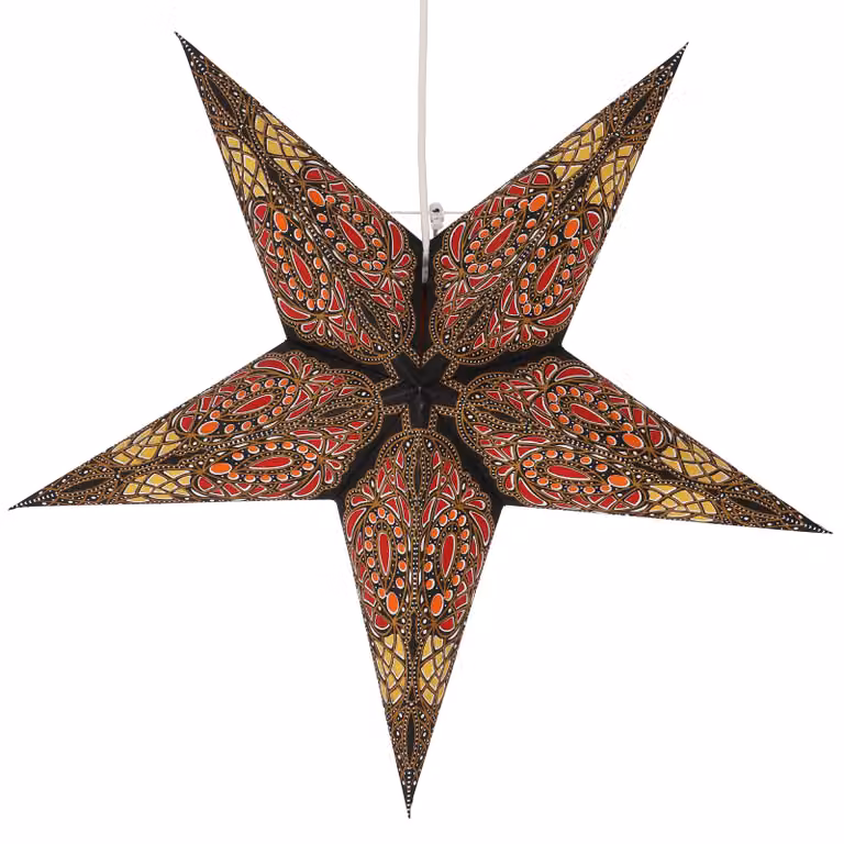 Stella pieghevole di carta illuminata dell'Avvento, stella di Natale 60 cm - Sunda nero-arancio, multicolore, decorazione della finestra a stella