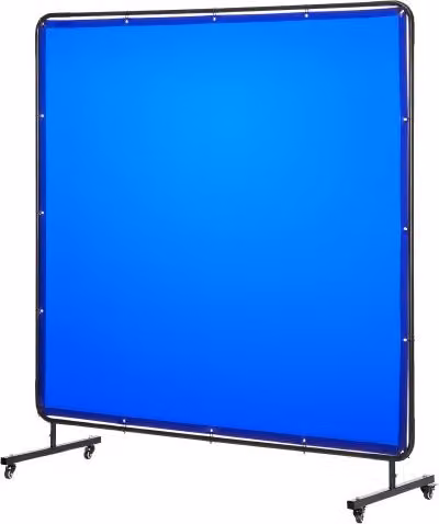 Schermo di protezione per saldatura VEVOR blu con telaio in vinile ignifugo e ruote girevoli bloccabili L: 174 cm, P: 174 cm, H: 174 cm