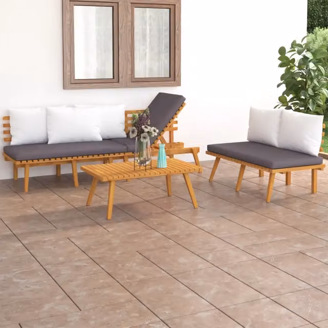 Set Divani da Giardino 3 pz con Cuscini in Massello di Acacia 3087012