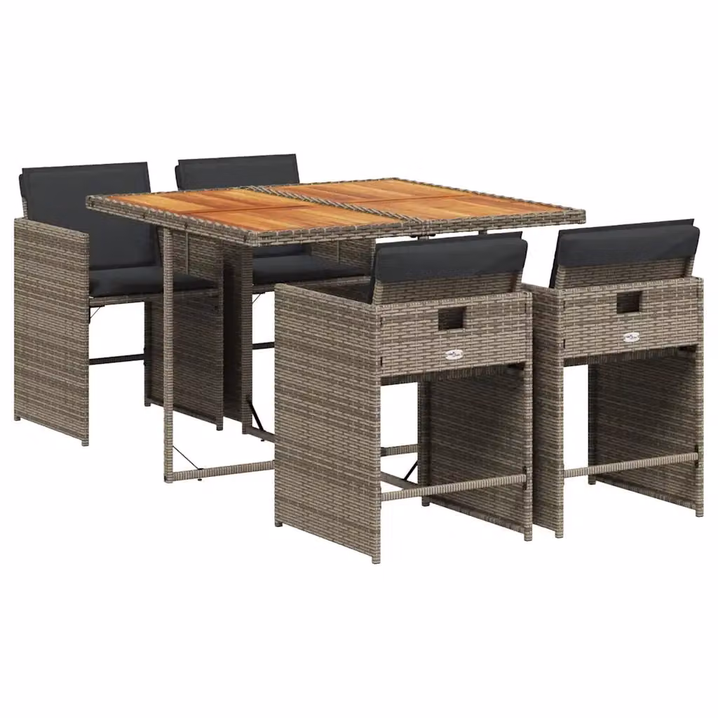 Set da pranzo da giardino vidaXL in polyrattan e legno di acacia con 5 pezzi, grigio e marrone – 2