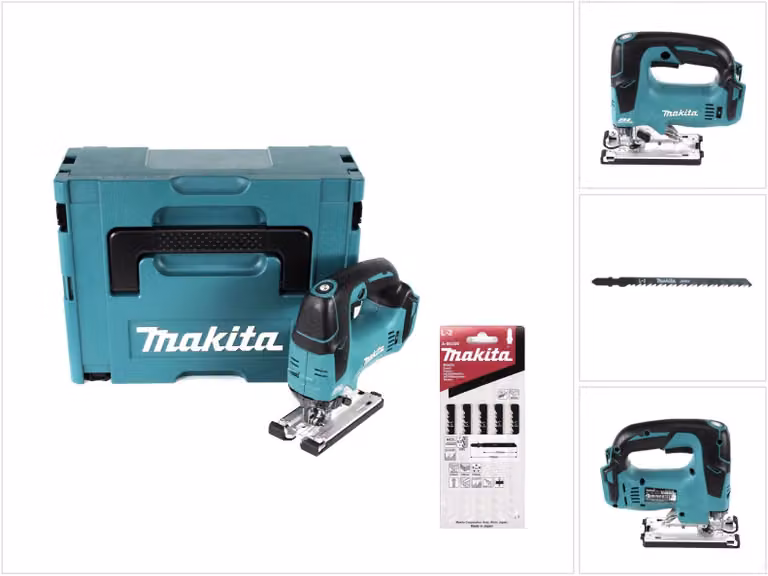 Makita DJV 182 ZJ Seghetto alternativo brushless a batteria 18V 26mm in valigetta Makpac + Makita L-2 Set di 5 lame da seghetto alternativo per legno ( A-86309 ) - senza batteria, senza caricatore