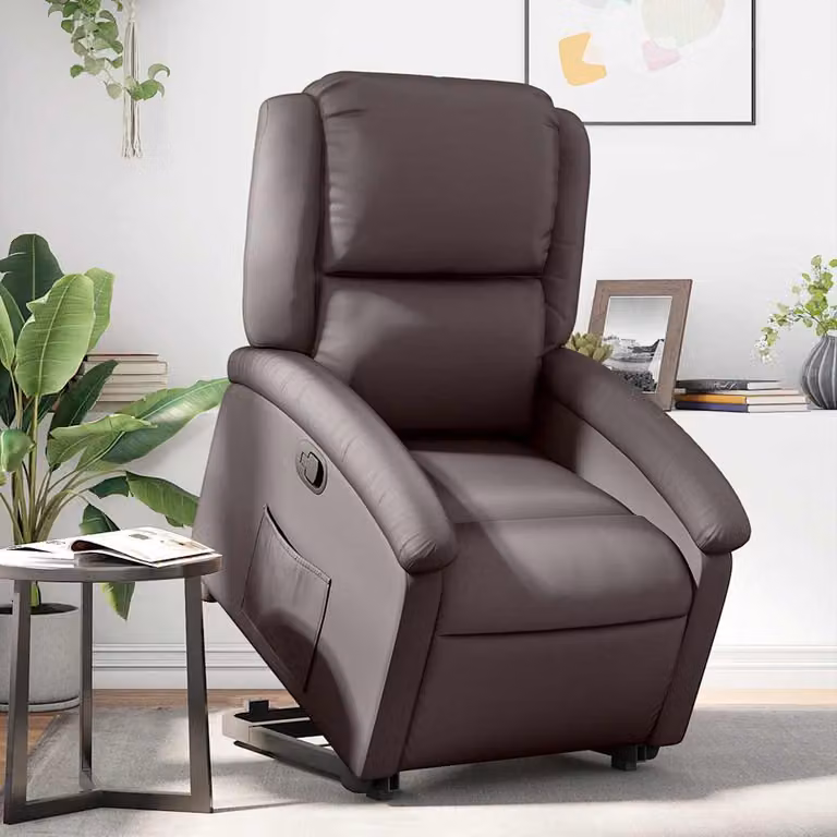 vidaXL Poltrona Alzapersona Reclinabile in Vera Pelle Marrone con Assistenza Elettrica per Senior
