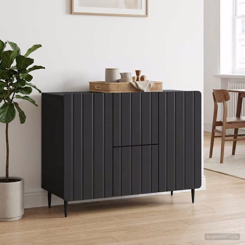Credenza moderna vidaXL in legno ingegnerizzato e metallo, colore nero, L 89 x P 34,5 x H 62 cm
