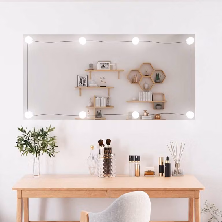 Specchio da parete rettangolare con luci LED vidaXL, vetro trasparente e argento, L: 50 cm, H: 100 cm