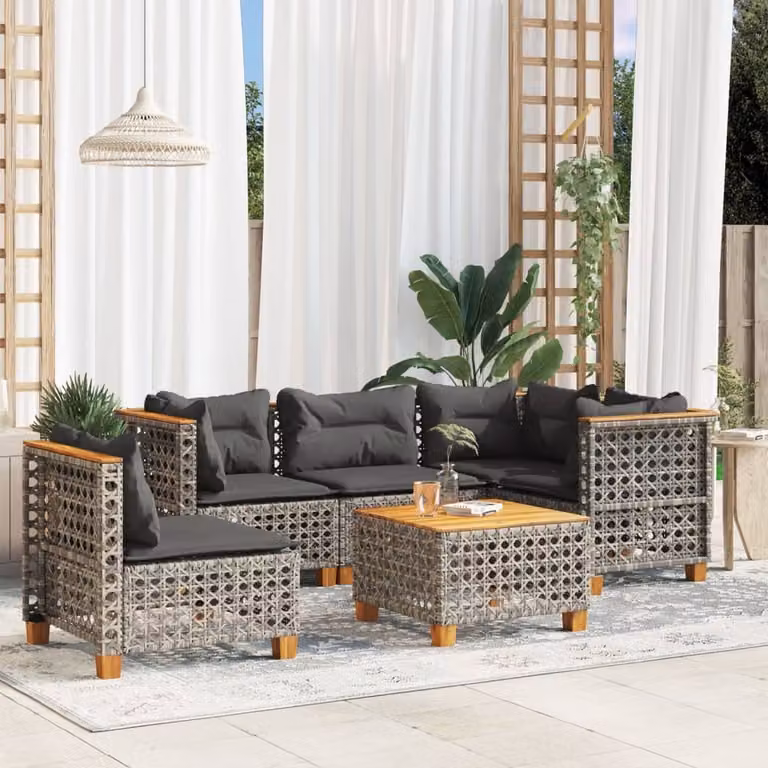 Maison Exclusive - Set da giardino 6 pezzi con cuscini Grigio Poly Rattan