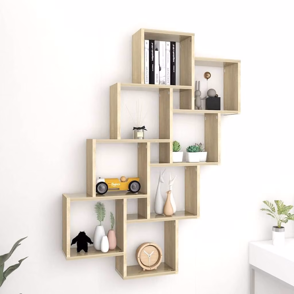Mensola a parete a cubo vidaXL in legno Rovere Sonoma, L 90 cm x P 15 cm x H 119 cm