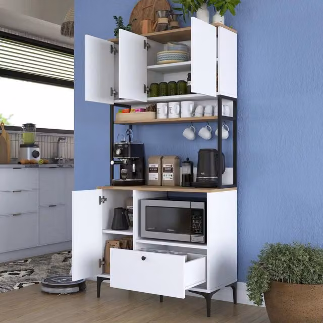 Madia Rapone DMORA con un cassetto, design moderno, Bianco e Rovere, L: 90 cm, P: 38 cm, H: 184 cm – 1