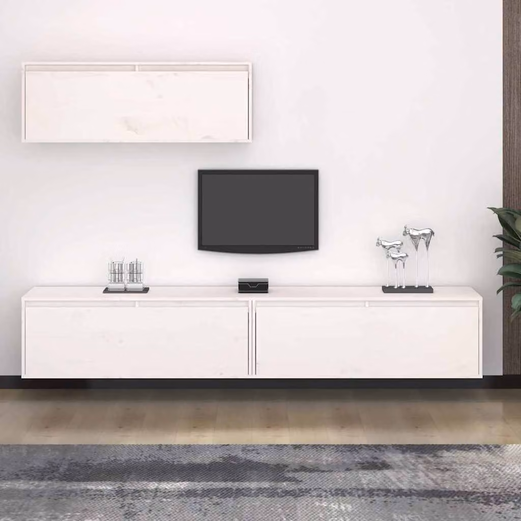 Set Mobile TV vidaXL in 3 pezzi in legno massello di pino bianco moderno da parete