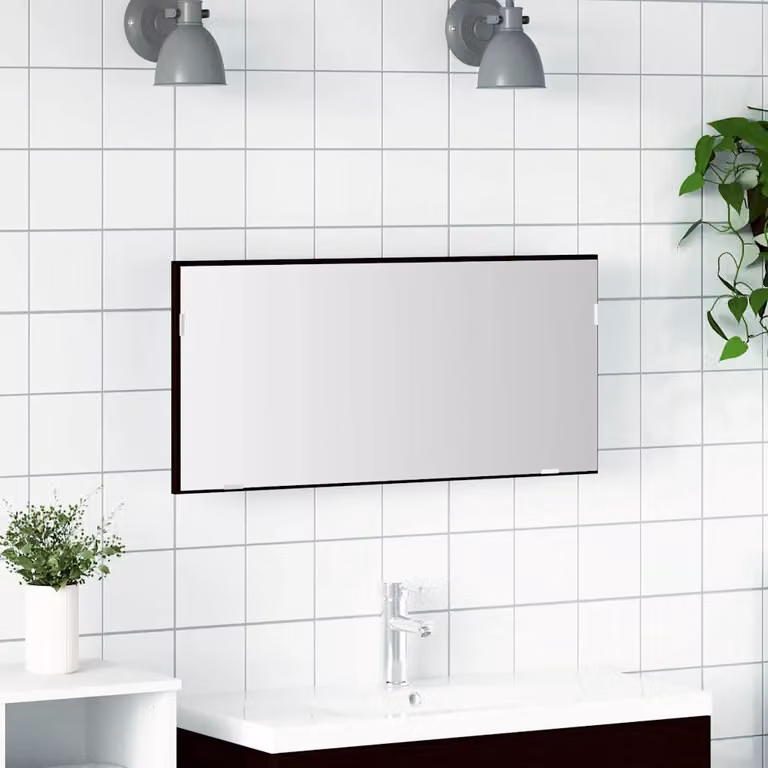 Specchio da parete moderno vidaXL con luce LED in vetro e legno, nero, L: 80 cm, P: 37 cm