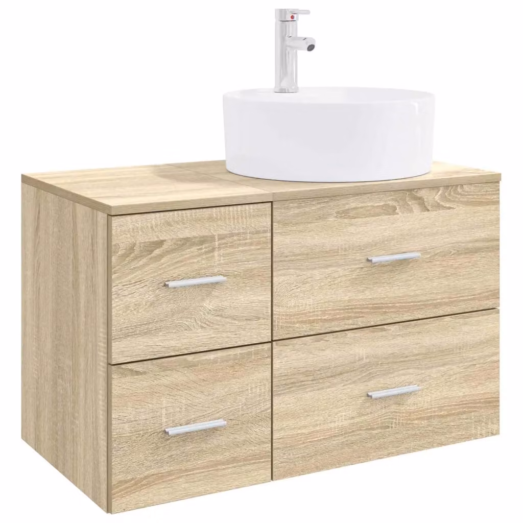 Set di mobili da bagno moderni vidaXL in legno color rovere con base lavabo e pensile sospeso L/P/H: 82,0 x 37,3 x 49,5 cm e 44,5 x 34,0 x 49,5 cm – 2