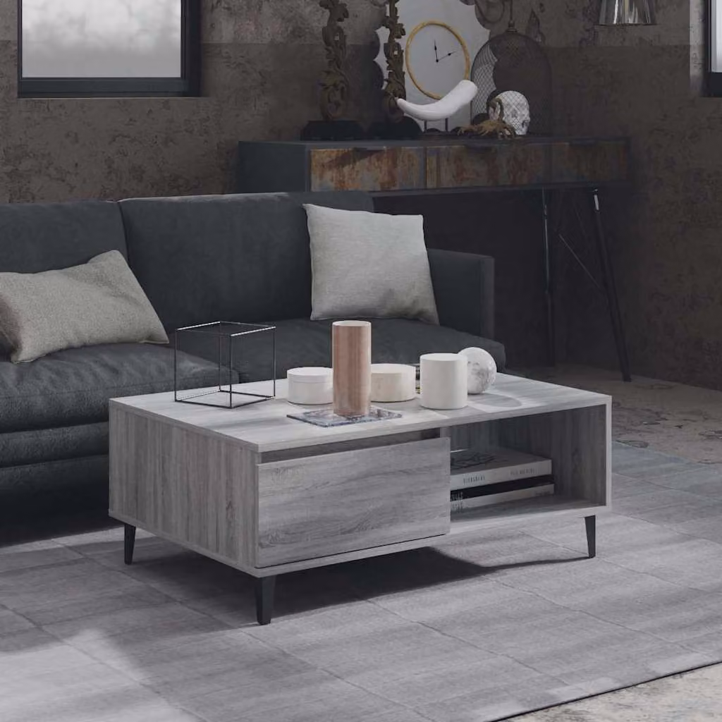 Tavolino da salotto moderno vidaXL in MDF laminato grigio L: 90 cm, P: 60 cm, H: 35 cm