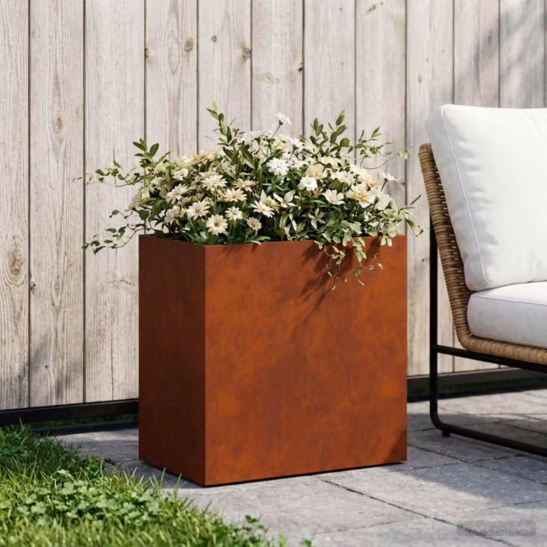 Vaso da giardino vidaXL in acciaio color marrone L: 30 cm, P: 50 cm, H: 50 cm